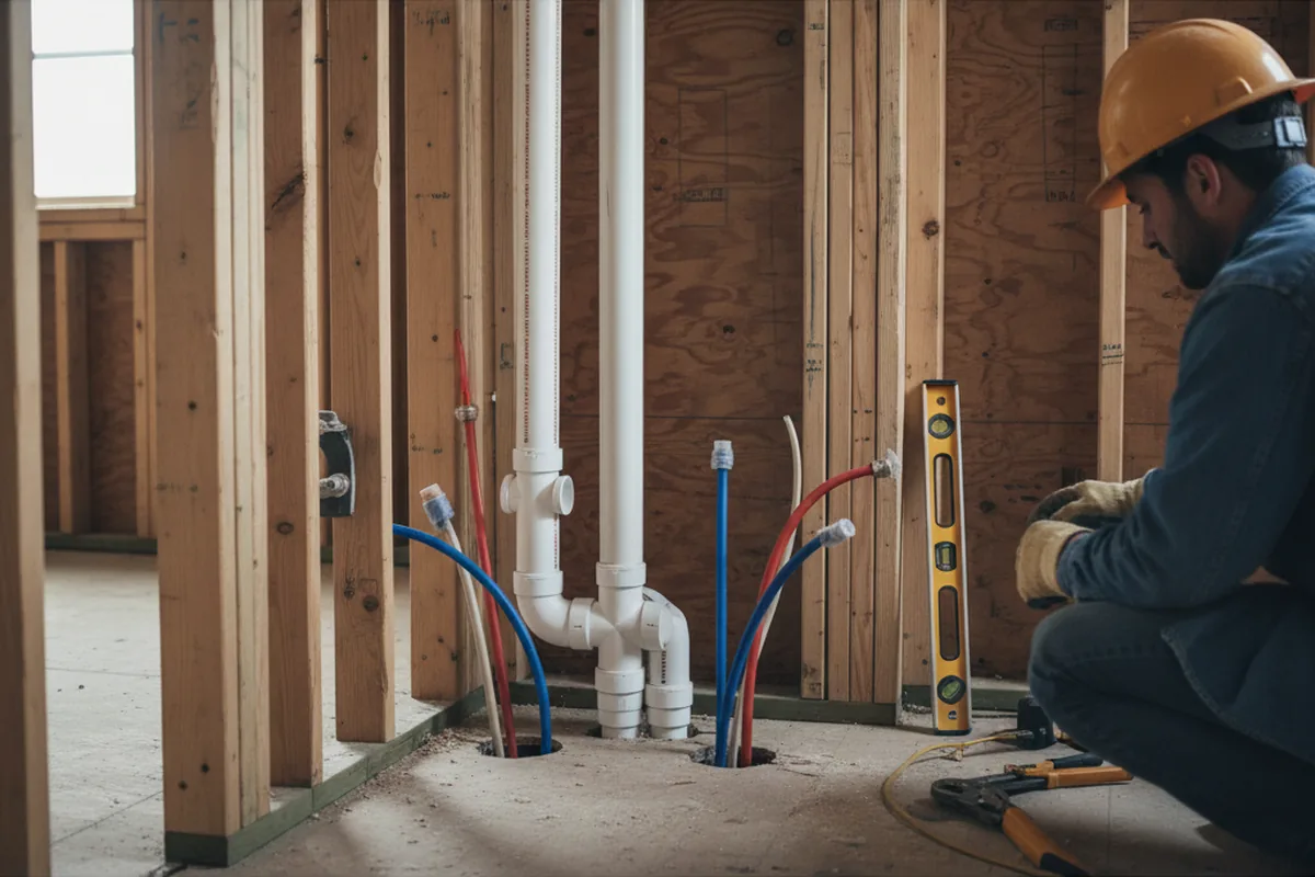 Drain and supply rough-in during Drain Cleaning in Centerport